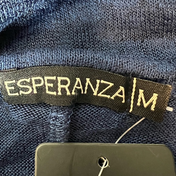 Esperanza Tops Esperanza New York Brand Blue Draped Sleeve Fringe